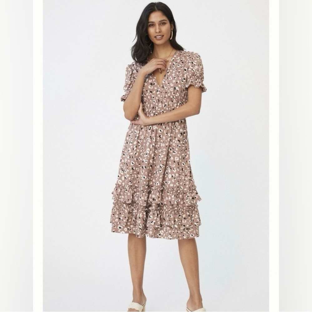 NWT ANTHROPOLOGIE HUTCH Ria Leopard Midi Dress Neutral Motif MP